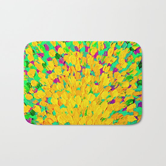 SPRING SPLASH - Bright Cheerful Lime Sunshine Yellow Lavender Lilac Purple Ocean Beach Waves Bath Mat