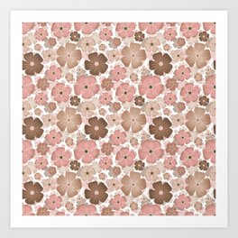 Retro Style 70's Flower Garden in Pink and Brown Art Print