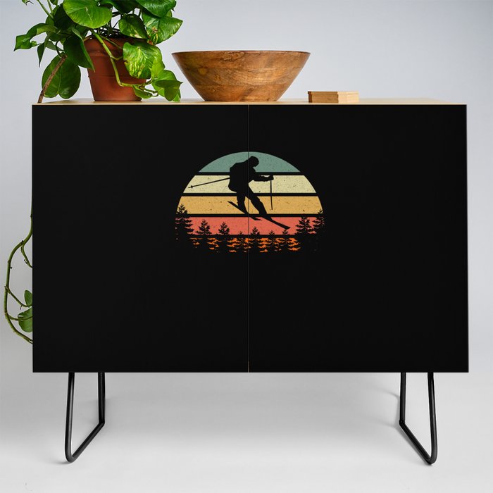 Skiing Retro Sunset Funny Shirt Credenza