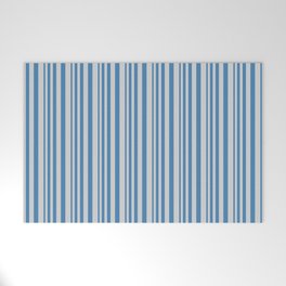 [ Thumbnail: Blue & Light Grey Colored Striped/Lined Pattern Welcome Mat ]