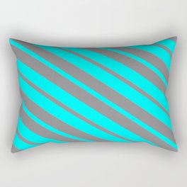 [ Thumbnail: Cyan & Gray Colored Lines/Stripes Pattern Rectangular Pillow ]