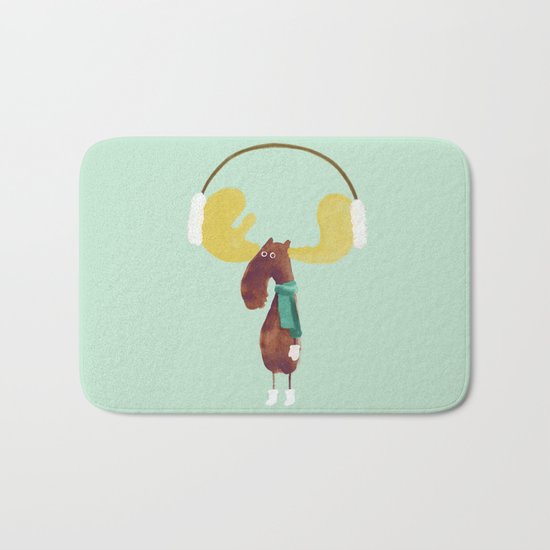 This moose is ready for winter Bath Mat