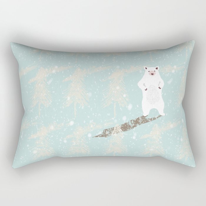 Polar bear in snowy white winter forest -Illustration Rectangular Pillow