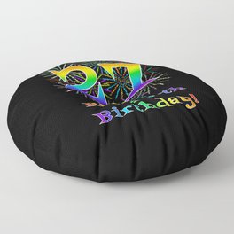 [ Thumbnail: 27th Birthday - Fun Rainbow Spectrum Gradient Pattern Text, Bursting Fireworks Inspired Background Floor Pillow ]