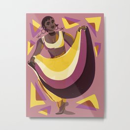 Nonbinary Dancer with Flag Metal Print | Enby, Modern, Lgbt, Non Binary, Poc, Yellow, Nb, Pride, Flag, Queer 