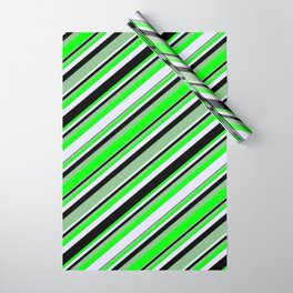 [ Thumbnail: Dark Sea Green, Lime, Lavender, and Black Colored Lines/Stripes Pattern Wrapping Paper ]