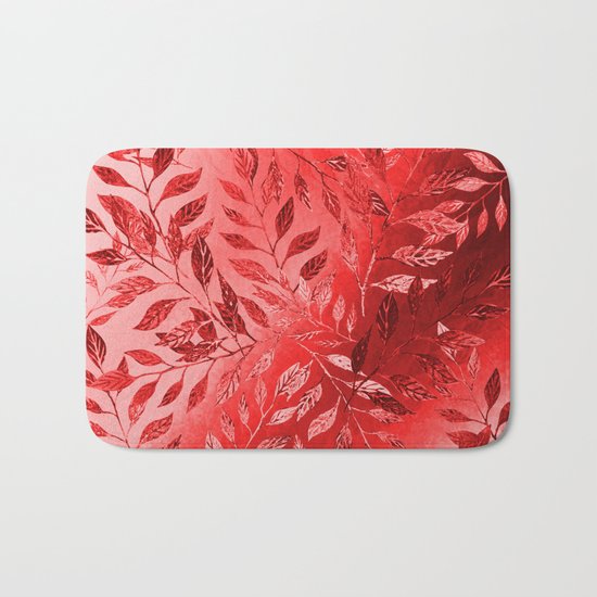 Monochrome Leaf Arrangement (Red) Bath Mat