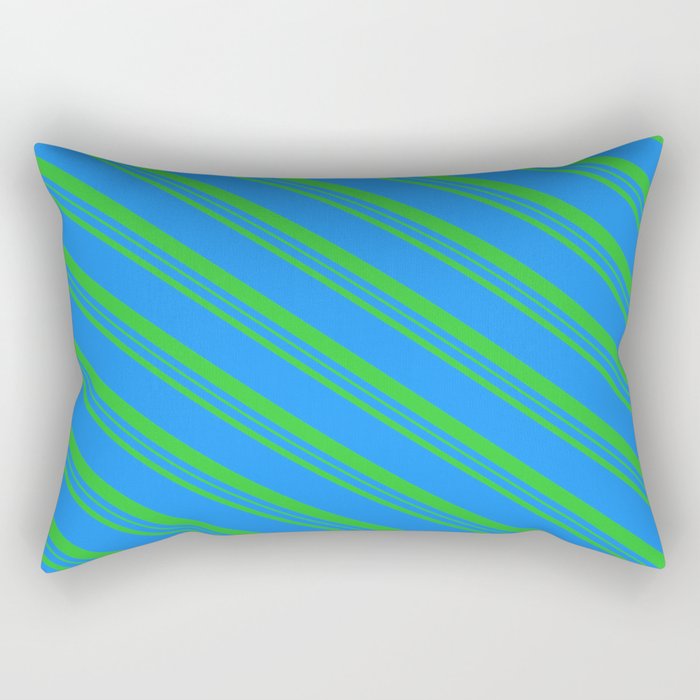 Blue & Lime Green Colored Pattern of Stripes Rectangular Pillow
