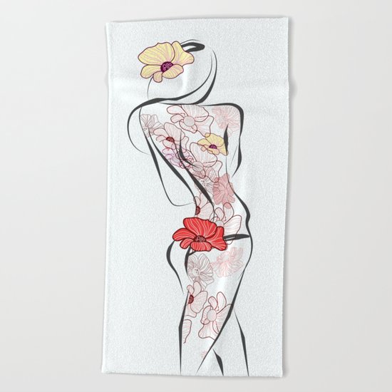 Flowers girl Beach Towel