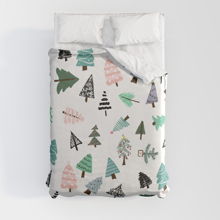 Cute whimsical Christmas trees pattern illustration Duvet Cover
