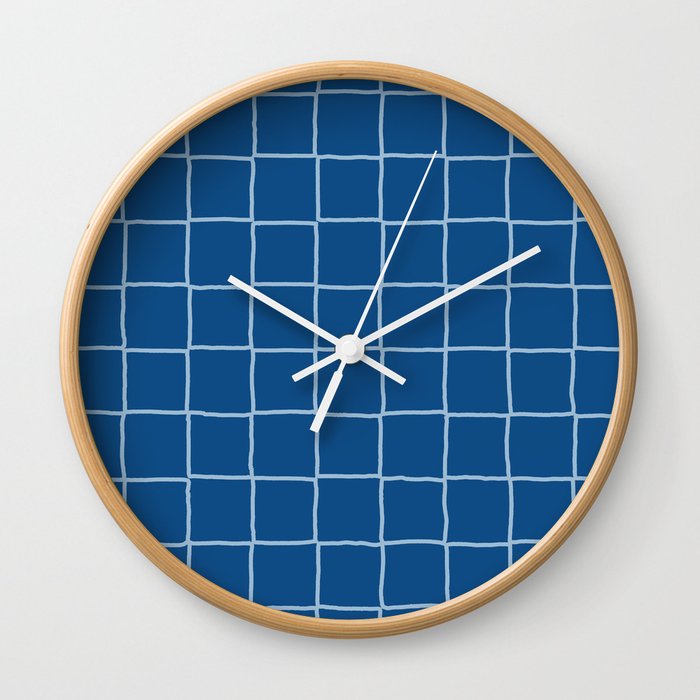 Navy Blue Checkered Tiles Wall Clock