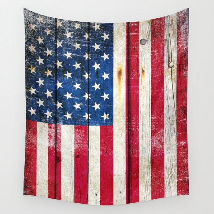 Vintage American Flag On Old Barn Wood Wall Tapestry