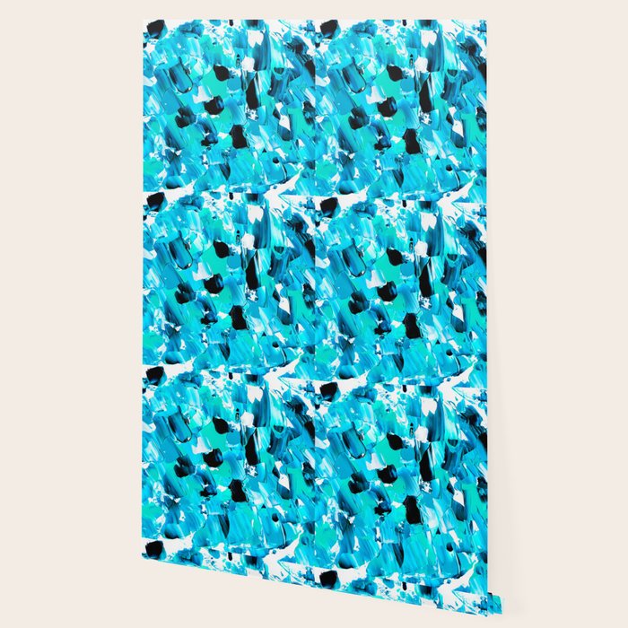 Modern Abstract Mermaid Turquoise Blue Brushstrokes Acrylic Paint