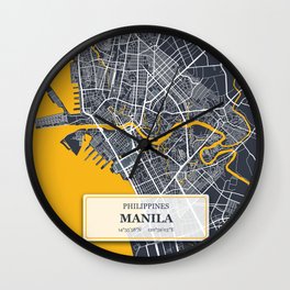 Manila Philippines City Map with GPS Coordinates Wall Clock
