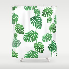 Seamless watercolor pattern with tropical leaves Shower Curtain