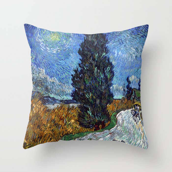 Vincent van Gogh - Road with Cypress and Star Throw Pillow