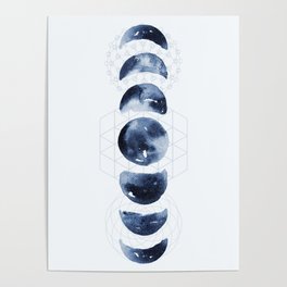 Watercolor Phases of the Moon Poster