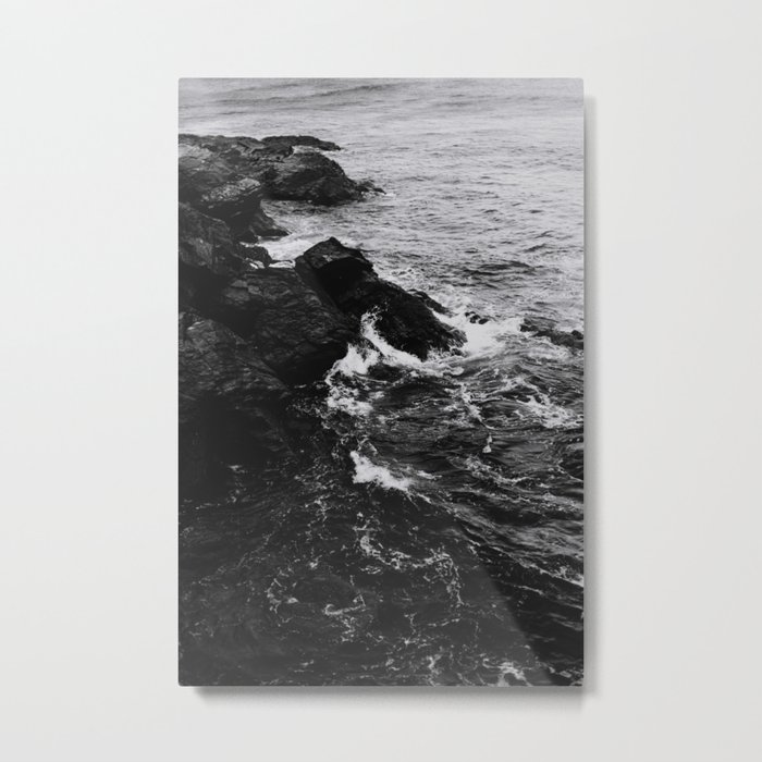 "Waves Crashing" | Moody black and white travel photography, Spain | Photo Metal Print