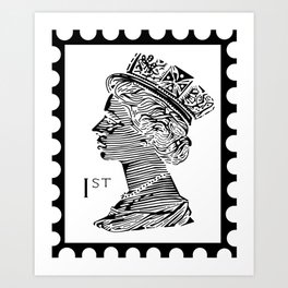 Queen Elizabeth Stamp White and Black Art Print