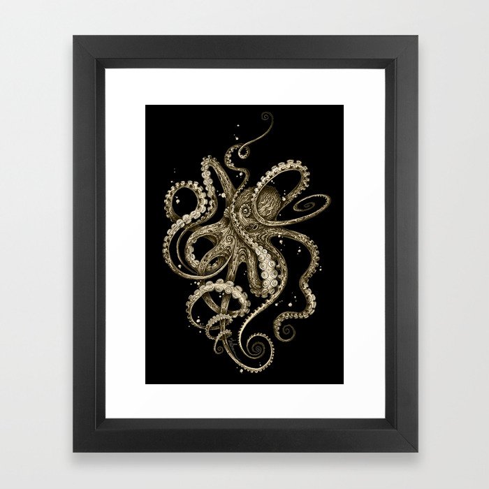 Octopsychedelia Sepia Framed Art Print