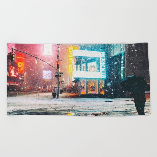 New York City Snow in Times Square Beach Towel