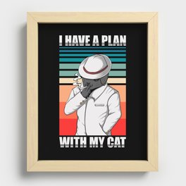 Plan With Cat Retro Illustration Cool Hipster Art Recessed Framed Print