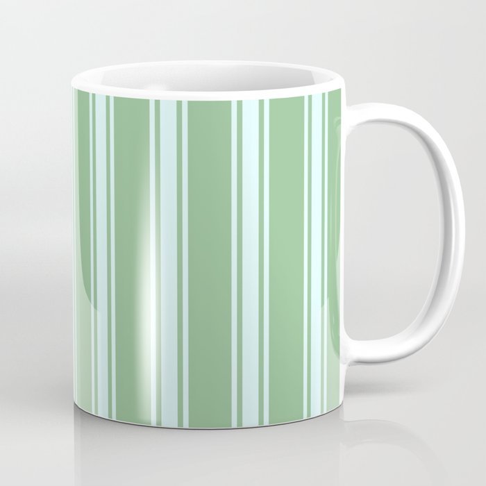 Dark Sea Green and Light Cyan Colored Pattern of Stripes Coffee Mug