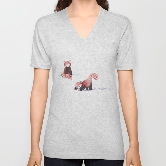 Red Pandas in the Snow V Neck T Shirt