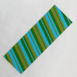 [ Thumbnail: Dark Green, Green, and Deep Sky Blue Colored Lined Pattern Yoga Mat ]