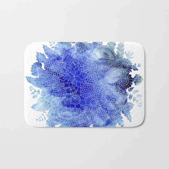 Blue Floral Pattern 03 Bath Mat