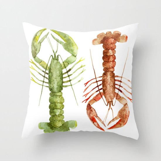 Colorful Lobsters Throw Pillow