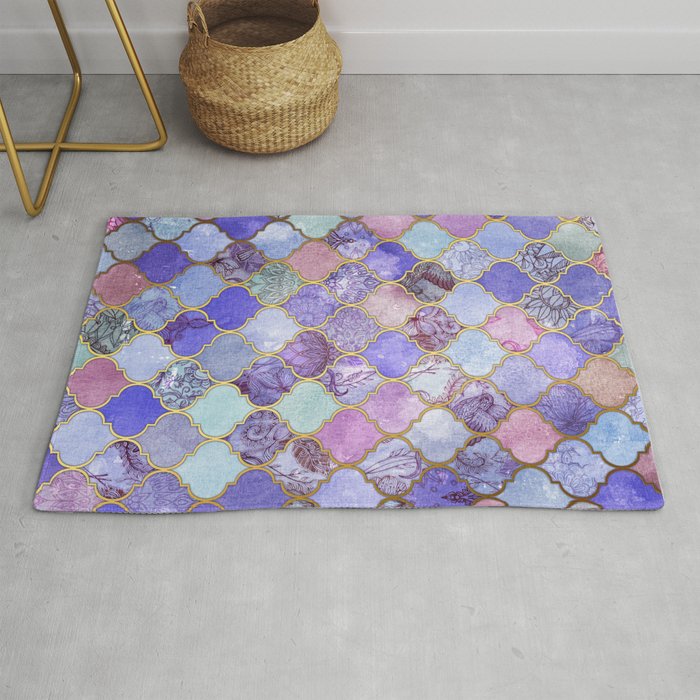 Royal Purple, Mauve & Indigo Decorative Moroccan Tile Pattern Rug