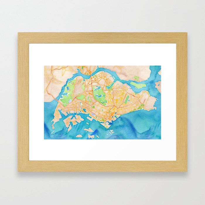 Singapore Watercolor Map Framed Art Print