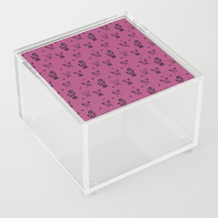 Magenta and Black Hand Drawn Dog Puppy Pattern Acrylic Box