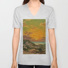 Sunset amid the Dunes by Granville Redmond V Neck T Shirt