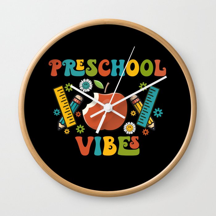 Preschool vibes school designs pencils Wall Clock