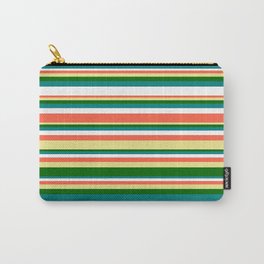 [ Thumbnail: Eyecatching Red, Tan, Dark Green, Teal, and White Colored Stripes/Lines Pattern Carry-All Pouch ]