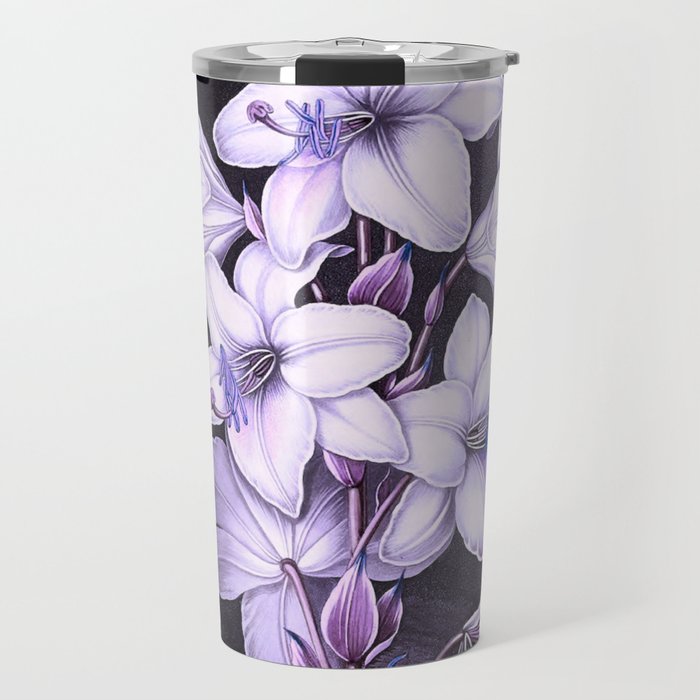 The White Lily w/ Variegated-leaves Lavender Temple of Flora Travel Mug
