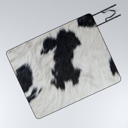 Black and White Cow Skin Print Pattern Modern, Cowhide Faux Leather Picnic Blanket