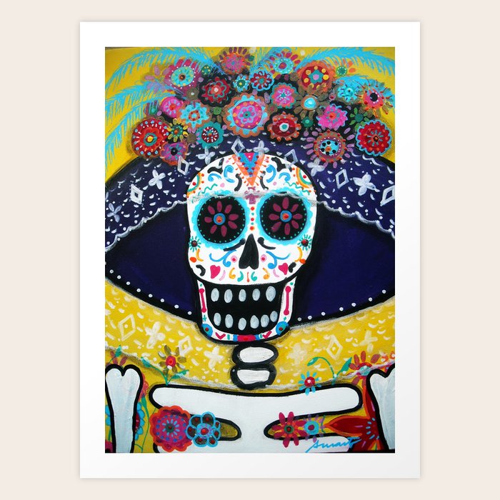 Mexican Senorita Catrina Frida Dia De Los Muertos Painting Art