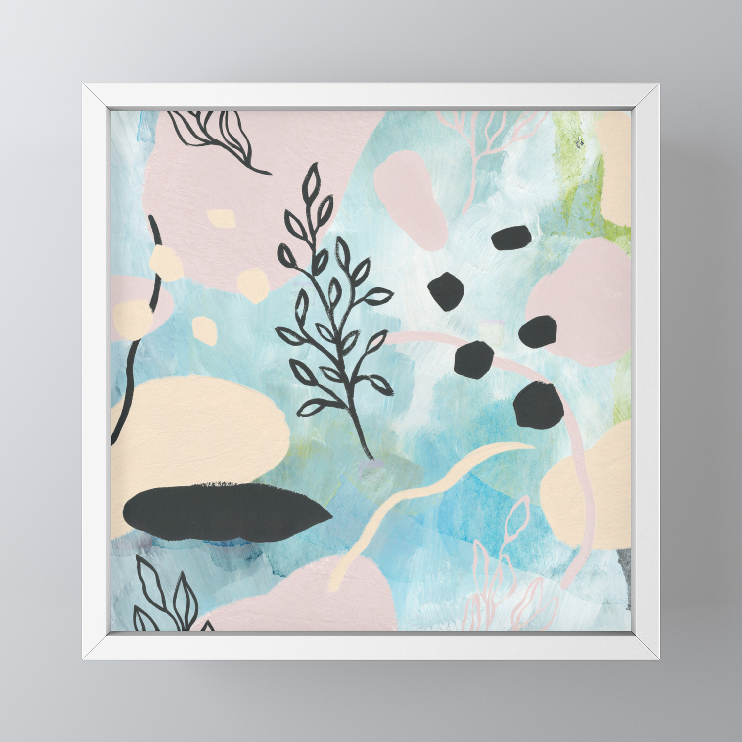 Spring Vibes Modern Abstract Art Color Shapes Painting Framed