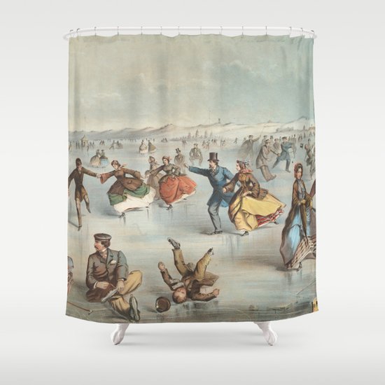 Vintage Central Park Ice Skating Painting 1861 Shower Curtain By