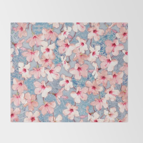 shabby chic hibiscus patchwork pattern in pink blue throw blanket by micklyn society6 shabby chic hibiscus patchwork pattern in pink blue throw blanket by micklyn society6