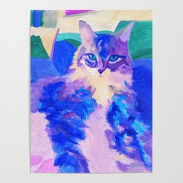 Cat in Purple and Blue Poster