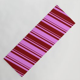 [ Thumbnail: Maroon & Violet Colored Lined Pattern Yoga Mat ]