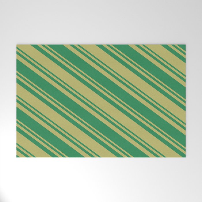 Dark Khaki & Sea Green Colored Striped Pattern Welcome Mat