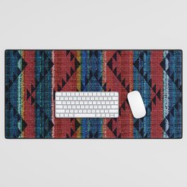 Tribal Pattern on Rustic Coarse Weave Look Colorful Stripes Desk Mat