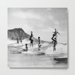 Vintage Hawaii Tandem Surfing Metal Print