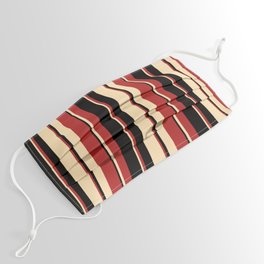[ Thumbnail: Beige, Red, and Black Colored Striped Pattern Face Mask ]