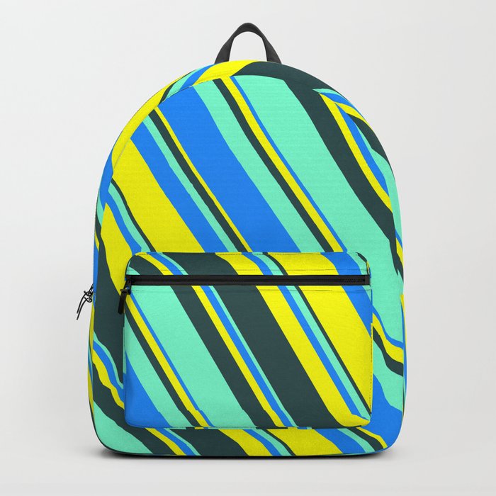 Blue, Yellow, Dark Slate Gray, and Aquamarine Colored Lines Pattern Backpack